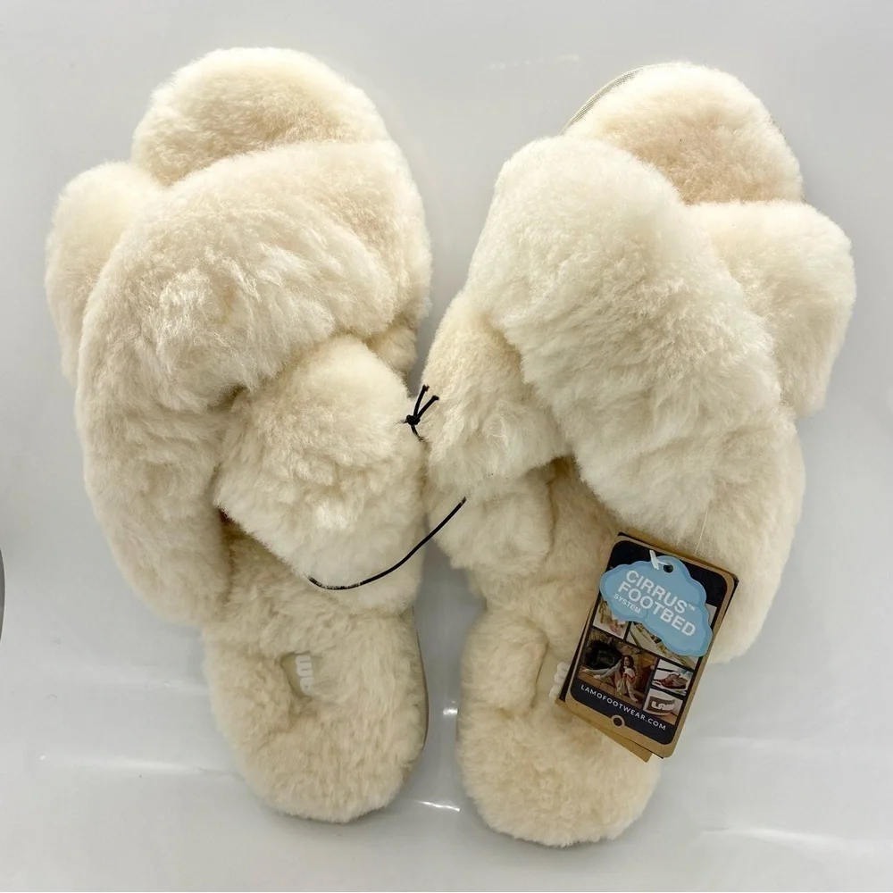LAMO Sheepskin Alisa Cream Cross Slippers - Picture 1 of 10